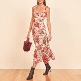 Elegant Ruffle Hem Beach Summer Dress Sweetheart Neck Tie Strap Midi Dress