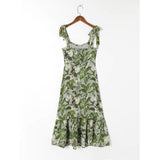 Elegant Ruffle Hem Beach Summer Dress Sweetheart Neck Tie Strap Midi Dress
