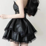 90s Vintage Gothic Black Party Hollow Out High Waist Lace-up Corset Mini Dress