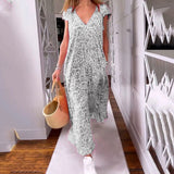 Boho Floral V Neck Short Sleeve Flowy Swing A Line Long Women's Boho Dress