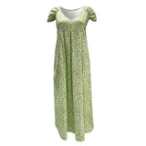 Boho Floral V Neck Short Sleeve Flowy Swing A Line Long Women's Boho Dress