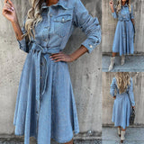 On Offer Liquidation 2025 Fashion Summer Sleeve Slim Denim Retro American Casual Ropa De Mujer Midi Dress
