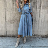 On Offer Liquidation 2025 Fashion Summer Sleeve Slim Denim Retro American Casual Ropa De Mujer Midi Dress