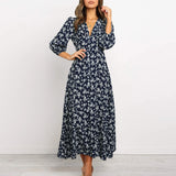Offer Liquidation V-Neck Long Sleeved High Waisted Chiffon Print Holiday Women's Boho Dress