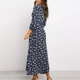 Offer Liquidation V-Neck Long Sleeved High Waisted Chiffon Print Holiday Women's Boho Dress