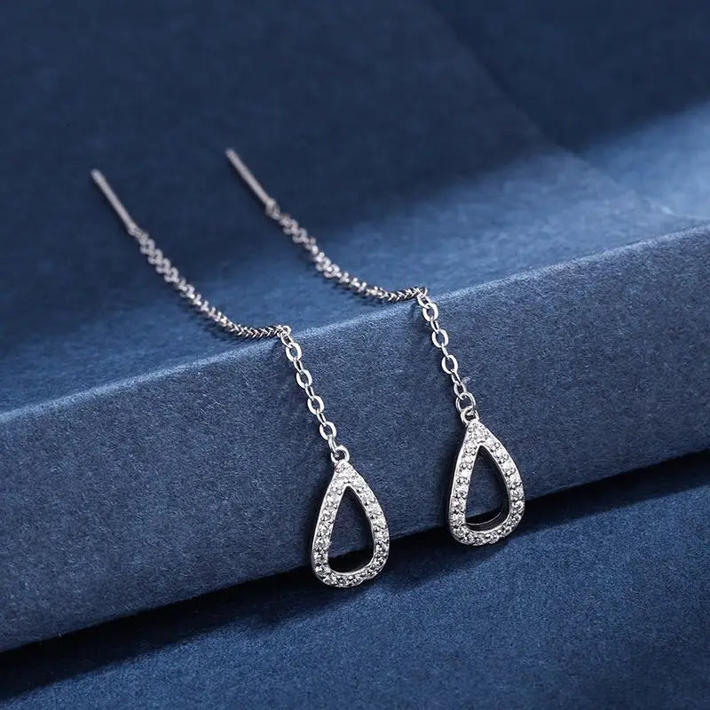 Ear Line Long Hanging Women Rose Gold Zircon Crystal Piercing Threader Earring
