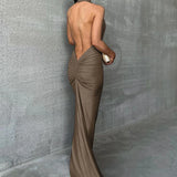 Glitter Halter V Neck Backless Party Evening Birthday Elegant Prom Maxi Dress Women