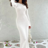 Lace Up Backless Long Sleeve Party Elegant Clothes Birthday Outfit Fall Autumn Maxi Dress Women