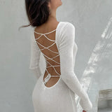Lace Up Backless Long Sleeve Party Elegant Clothes Birthday Outfit Fall Autumn Maxi Dress Women
