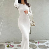 Lace Up Backless Long Sleeve Party Elegant Clothes Birthday Outfit Fall Autumn Maxi Dress Women