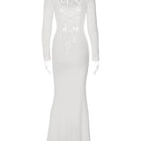 Lace Up Backless Long Sleeve Party Elegant Clothes Birthday Outfit Fall Autumn Maxi Dress Women