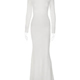Lace Up Backless Long Sleeve Party Elegant Clothes Birthday Outfit Fall Autumn Maxi Dress Women