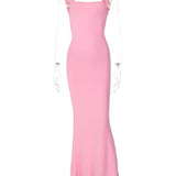 Lace Up Backless Pink Party Birthday Evening Long Dress For Women Maxi Dress