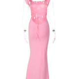 Lace Up Backless Pink Party Birthday Evening Long Dress For Women Maxi Dress