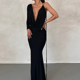 Lace Up Long Sleeve One Shoulder Party Outfits Birthday Evening 2025 Summer Maxi Dress For Women