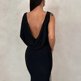 Lace Up Long Sleeve One Shoulder Party Outfits Birthday Evening 2025 Summer Maxi Dress For Women