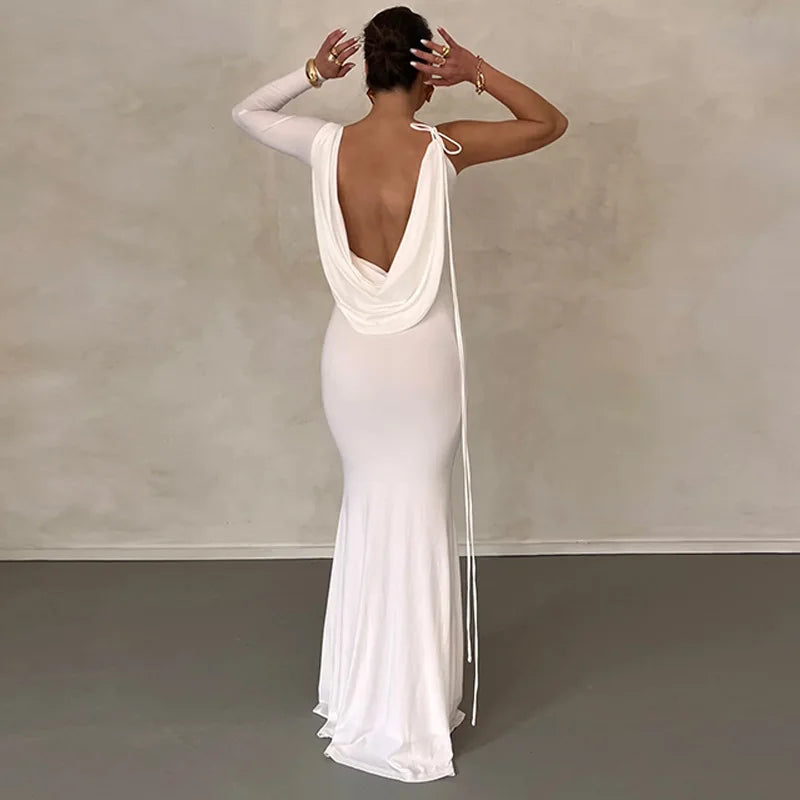 Lace Up Long Sleeve One Shoulder Party Outfits Birthday Evening 2025 Summer Maxi Dress For Women