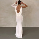 Lace Up Long Sleeve One Shoulder Party Outfits Birthday Evening 2025 Summer Maxi Dress For Women
