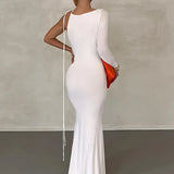 Lace Up Long Sleeve One Shoulder Party Outfits Birthday Evening 2025 Summer Maxi Dress For Women