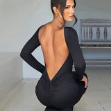 Long Sleeve Backless Ruched Party Birthday Evening Outfits 2025 Spring Summer Maxi Dress Women