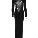 Long Sleeve Backless Ruched Party Birthday Evening Outfits 2025 Spring Summer Maxi Dress Women