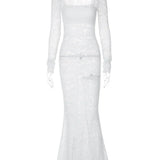 Sleeve See Through Black Sheer Midi Party Club Streetwear Y2K Maxi Dress Women