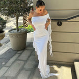 One Shoulder Ruffle Party Evening Birthday Elegant Outfits 2025 Summer Maxi Dress