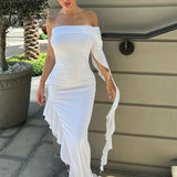 One Shoulder Ruffle Party Evening Birthday Elegant Outfits 2025 Summer Maxi Dress