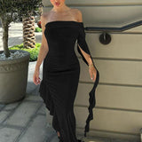 One Shoulder Ruffle Party Evening Birthday Elegant Outfits 2025 Summer Maxi Dress