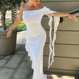 One Shoulder Ruffle Party Evening Birthday Elegant Outfits 2025 Summer Maxi Dress