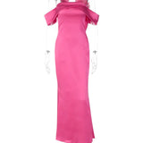Satin Off Shoulder Party Birthday Evening Summer Maxi Dress Wholesale Women