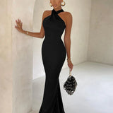 Sleeveless Cross Halter Backless Bodycon Sexy Elegant Party Club Evening Summer Maxi Dress Women