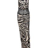 Zebra Print Side Slit Patchwork Backless Sexy Party Club 2025 Summer Maxi Dress Women