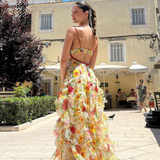 Oceana | Chiffon Rose Print Slit Maxi Dress