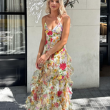 Oceana | Chiffon Rose Print Slit Maxi Dress