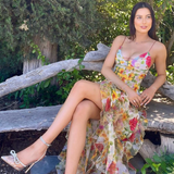 Oceana | Chiffon Rose Print Slit Maxi Dress