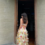 Oceana | Chiffon Rose Print Slit Maxi Dress
