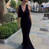 Knitted Patchwork V-neck Draped Fashionable Beach Vacation Party Stylish Maxi Dress