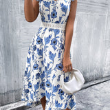 Lace Stitching Floral Print Hollow Beach Long Dress