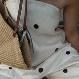 Polka Dot Tube Top Wide Pants Office Two Piece Set