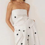 Polka Dot Tube Top Wide Pants Office Two Piece Set
