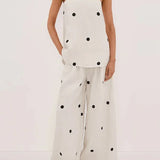 Polka Dot Tube Top Wide Pants Office Two Piece Set