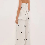 Polka Dot Tube Top Wide Pants Office Two Piece Set