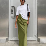 Satin Black Trumpet Fashion Office Long Skirt