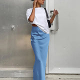 Satin Black Trumpet Fashion Office Long Skirt
