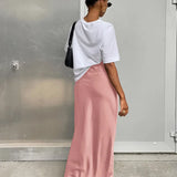 Satin Black Trumpet Fashion Office Long Skirt