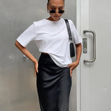 Satin Black Trumpet Fashion Office Long Skirt