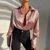 Elegant Satin Long Sleeve Blouses