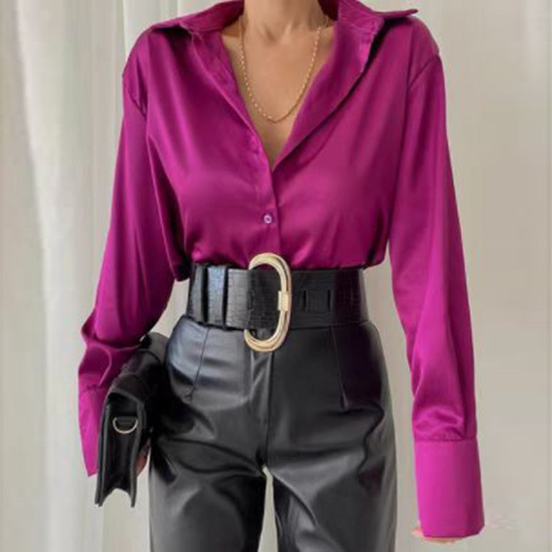 Elegant Satin Long Sleeve Blouses