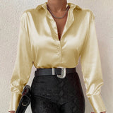 Elegant Satin Long Sleeve Blouses